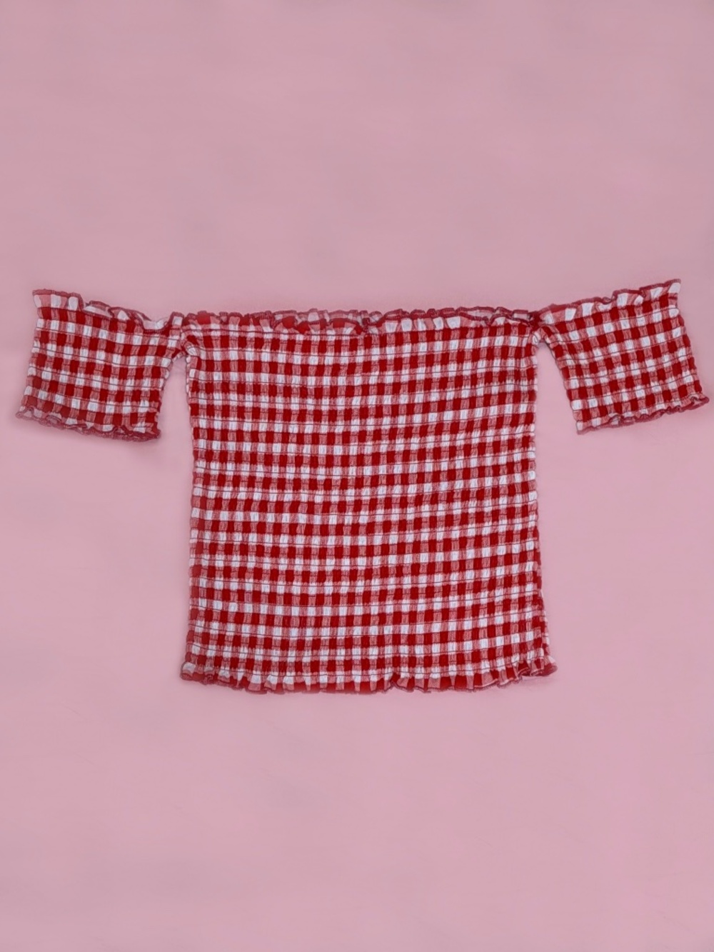 Red Gingham Off the Shoulder Top